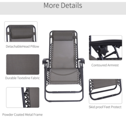 Outsunny Grey Zero Gravity Folding Recliner Chair - Size: 1 Seater - Wilko - thumbnail 7