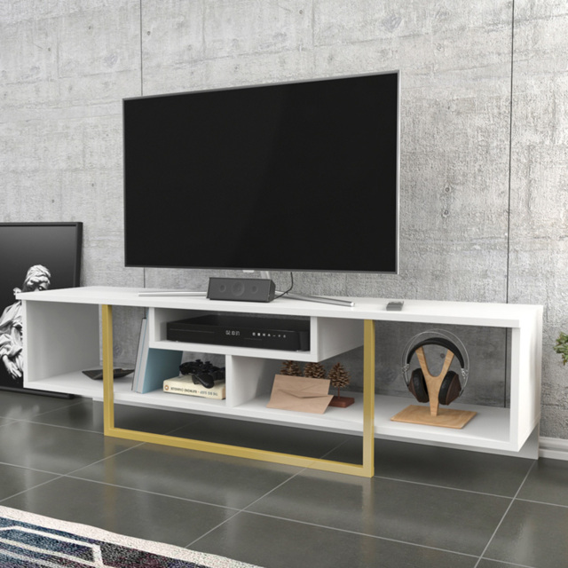 Decorotika Asal 3 Shelf White and Gold Modern TV Unit - Size: 40 x 149.4 x 35.2cm - Multi - Wilko - image 1