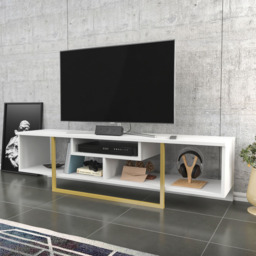 Decorotika Asal 3 Shelf White and Gold Modern TV Unit - Size: 40 x 149.4 x 35.2cm - Multi - Wilko - thumbnail 6