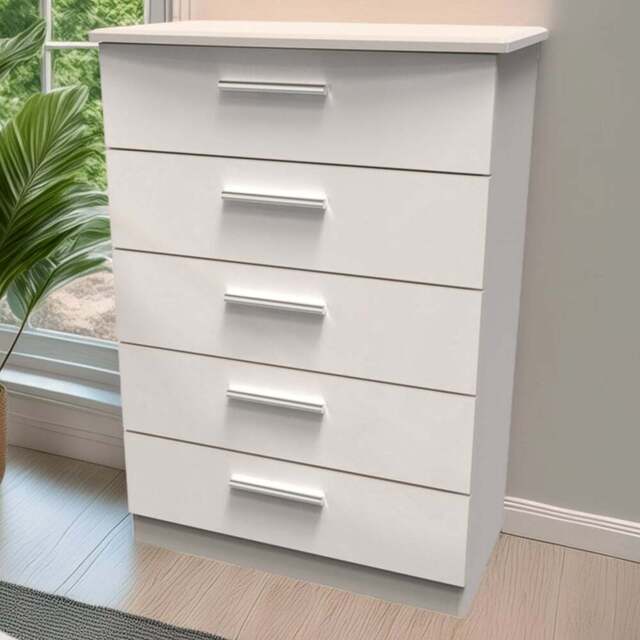 Crowndale Knightsbridge 5 Drawer Kashmir Gloss Chest of Drawers Ready Assembled - Kashmir Gloss & Kashmir - Wilko - image 1