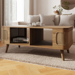GFW Sorrel 2 Shelf Oak Rattan Coffee Table - Size: 41 x 110 x 55cm - Wilko