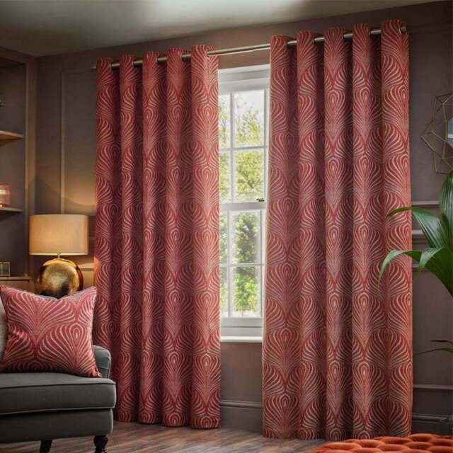 Paoletti Gatsby Terracotta Jacquard Eyelet Curtain 229 x 183cm - Size: W 183 x D 229cm - Brown - Wilko - image 1