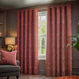 Paoletti Gatsby Terracotta Jacquard Eyelet Curtain 229 x 183cm - Size: W 183 x D 229cm - Brown - Wilko