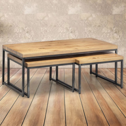 Julian Bowen Brooklyn Oak Nest of Tables Set of 3 - Size: 60 x 120 x 45cm - Brown - Wilko