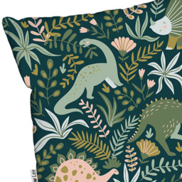 Benjamin Tate Design Green Dinosaurs and Tropical Leaves Cushion 45 x 45cm - Wilko - thumbnail 3