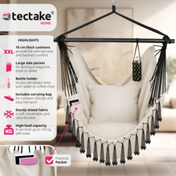 tectake Malika Beige Hanging Chair 150kg - Size: 150 x 100 x 150cm - Cream - Wilko - thumbnail 7