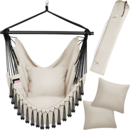 tectake Malika Beige Hanging Chair 150kg - Size: 150 x 100 x 150cm - Cream - Wilko - thumbnail 3