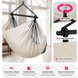 tectake Malika Beige Hanging Chair 150kg - Size: 150 x 100 x 150cm - Cream - Wilko - thumbnail 4
