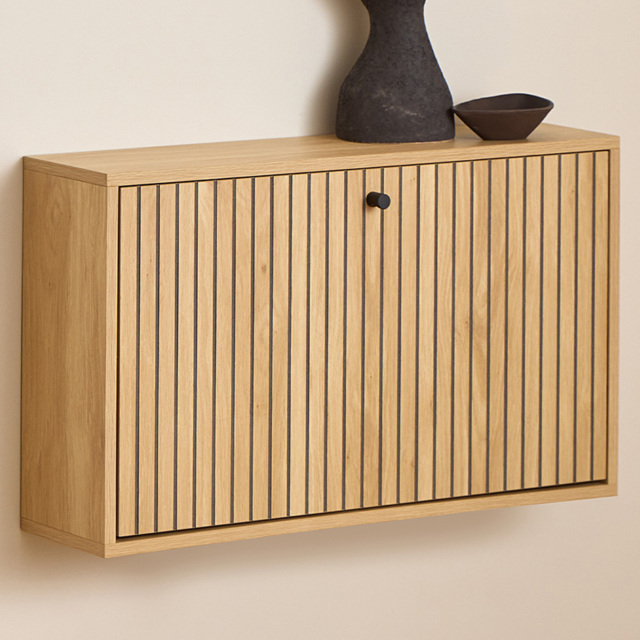 Florence Albany Single Flip Down Door Oak Shoe Cabinet - Size: 43 x 71.6 x 17cm - Brown - Furniture To Go - Wilko - image 1