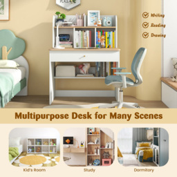 Costway Single Drawer Kids Wooden Study Desk with Hutch White - Size: 80 x 48 x 102cm - Wilko - thumbnail 7