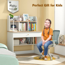 Costway Single Drawer Kids Wooden Study Desk with Hutch White - Size: 80 x 48 x 102cm - Wilko - thumbnail 6