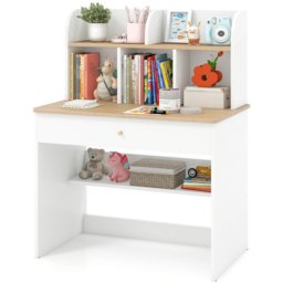 Costway Single Drawer Kids Wooden Study Desk with Hutch White - Size: 80 x 48 x 102cm - Wilko - thumbnail 4