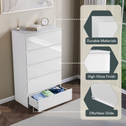 Vida Designs Glinton 5 Drawer White Chest of Drawers - Wilko - thumbnail 7