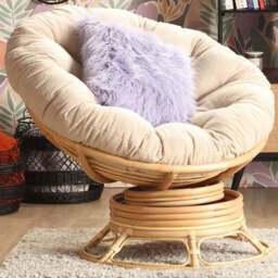 Desser Papasan Natural Rattan Rocking Chair with Boucle Latte Cushion - Size: Single - Cream - Desser Furniture - Wilko