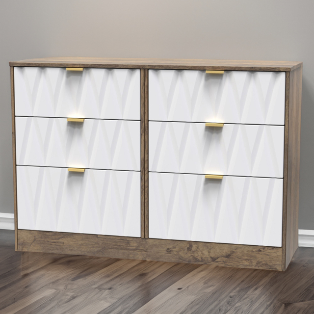 Crowndale Las Vegas 6 Drawer Matt White and Vintage Oak Chest of Drawers Ready Assembled - Wilko - image 1