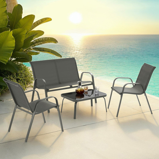 tectake Nora 4 Seater Anthracite Textilene Fabric Outdoor Seating Table Set - Grey - Wilko - image 1