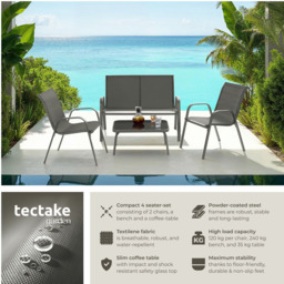 tectake Nora 4 Seater Anthracite Textilene Fabric Outdoor Seating Table Set - Grey - Wilko - thumbnail 7