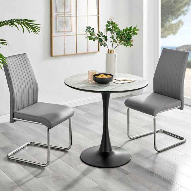Furniturebox Elissa Fontana Marble Effect 2 Seater Round Dining Set White Grey and Chrome - Wilko - image 1