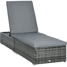 Outsunny Rattan Sun Lounger Adjustable - Size: 62 x 22 x 122cm - Grey - Wilko - thumbnail 3