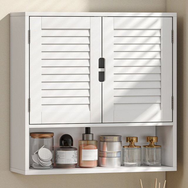 Portland 2 Door Single Shelf White Wall-Mounted Bathroom Storage Cabinet - Size: 60 x 20 x 60cm - Wilko - image 1