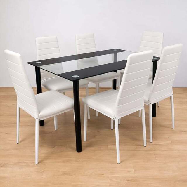 Portland Kosy Koala 6 Seater Glass Dining Set Black and White - Clear - Wilko - image 1