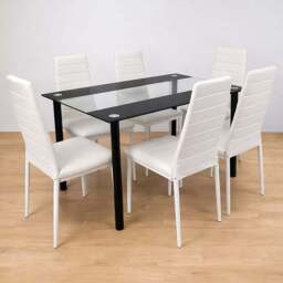 Portland Kosy Koala 6 Seater Glass Dining Set Black and White - Clear - Wilko