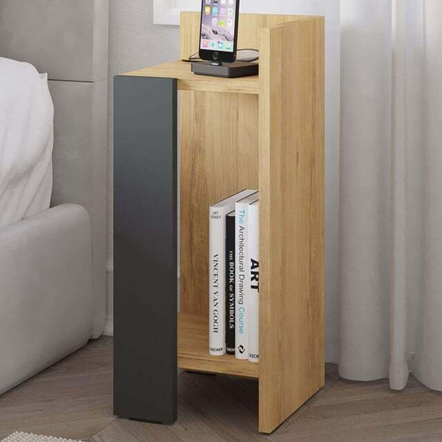 Decortie Elos Single Shelf Oak and Anthracite Grey Right Module Modern Bedside Table - Multi - Wilko - image 1