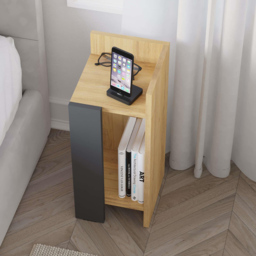 Decortie Elos Single Shelf Oak and Anthracite Grey Right Module Modern Bedside Table - Multi - Wilko - thumbnail 4