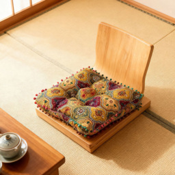 Living and Home Yellow Turkish Style Square Seat Cushion with Pom Pom Trim 40 x 40cm - Size: 8 x 40 x 40cm - Wilko - thumbnail 7
