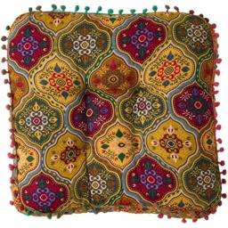 Living and Home Yellow Turkish Style Square Seat Cushion with Pom Pom Trim 40 x 40cm - Size: 8 x 40 x 40cm - Wilko - thumbnail 4