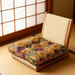 Living and Home Yellow Turkish Style Square Seat Cushion with Pom Pom Trim 40 x 40cm - Size: 8 x 40 x 40cm - Wilko - thumbnail 3
