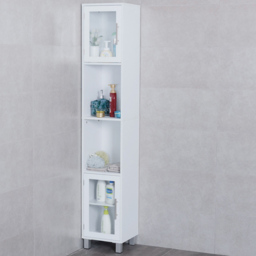 Costway 2 Door 2 Shelf White Wooden Slim Bathroom Cabinet - Size: 99.1 x 38.1 x 17.78cm - Wilko - thumbnail 1