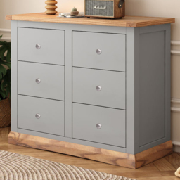 Cabinet Bits Biccari 6 Drawer Grey Chrome Knob Chest of Drawers - Wilko