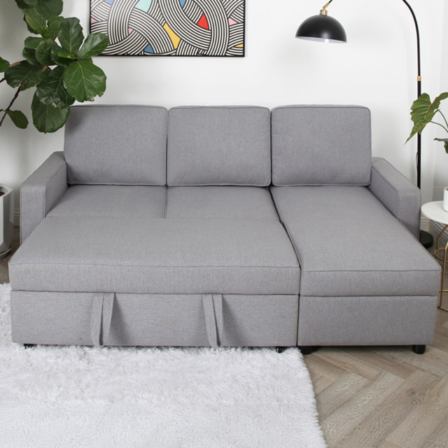 Selene 3 Seater Light Grey Linen Corner Sofa Bed - Home Garden Direct - Wilko - image 1