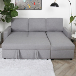 Selene 3 Seater Light Grey Linen Corner Sofa Bed - Home Garden Direct - Wilko - thumbnail 1