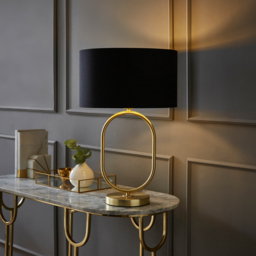 ValueLights Antonia Black with Gold Inner Drum Shade Brushed Gold Oval LED Table Lamp - Size: 42.3 x 25 x 25cm - Wilko - thumbnail 3