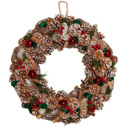 Samuel Alexander YuleFest Christmas Wreath with Baubles and Snow Tipped Pine Cones 50cm - Size: 50 x 7 x 7cm - Multi - Wilko - thumbnail 1