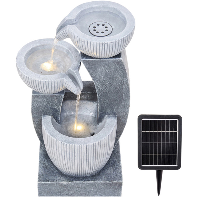 Living and Home 3-Tier Stone Effect Cascading Bowl Solar LED Water Feature - Size: 46 x 22 x 19cm - Grey - Wilko - image 1