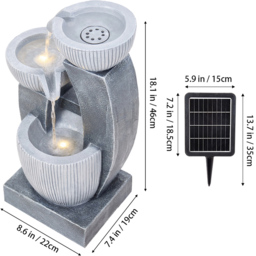 Living and Home 3-Tier Stone Effect Cascading Bowl Solar LED Water Feature - Size: 46 x 22 x 19cm - Grey - Wilko - thumbnail 7