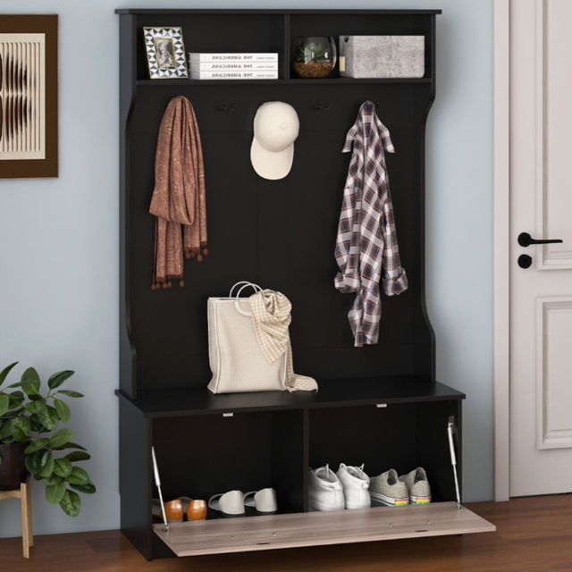 Costway 2 Shelf 5 Double Hook Black Freestanding Coat Rack - Size: King - Wilko - image 1