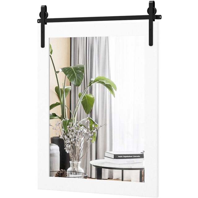 Costway White Solid Wood Frame Wall Mounted Mirror - Size: 86 x 66cm - Wilko - image 1