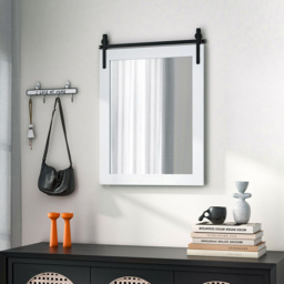 Costway White Solid Wood Frame Wall Mounted Mirror - Size: 86 x 66cm - Wilko - thumbnail 7