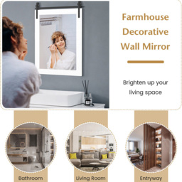 Costway White Solid Wood Frame Wall Mounted Mirror - Size: 86 x 66cm - Wilko - thumbnail 6