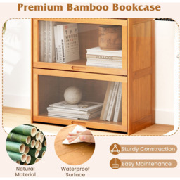 Costway 4 Shelf Natural Bamboo Bookcase with Acrylic Doors - Size: 69 x 34 x 140cm - n/a - Wilko - thumbnail 7