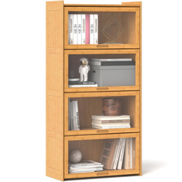 Costway 4 Shelf Natural Bamboo Bookcase with Acrylic Doors - Size: 69 x 34 x 140cm - n/a - Wilko - thumbnail 4