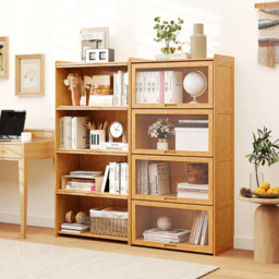 Costway 4 Shelf Natural Bamboo Bookcase with Acrylic Doors - Size: 69 x 34 x 140cm - n/a - Wilko - thumbnail 5