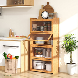 Costway 4 Shelf Natural Bamboo Bookcase with Acrylic Doors - Size: 69 x 34 x 140cm - n/a - Wilko - thumbnail 6