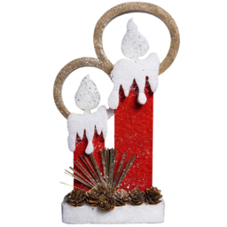 Shatchi Red Glitter Foam Snow Covered Pre Lit Twin Candles Christmas Decoration 41cm - Size: 41 x 23 x 4cm - Wilko