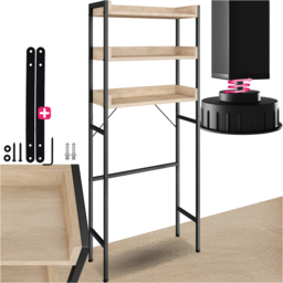 Tectake Seattle 3 Shelf Oak Sonoma Industrial Wood Shower Caddy - Size: 165 x 63 x 25cm - Brown - Wilko - thumbnail 3