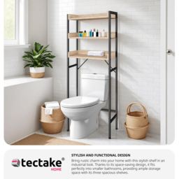 Tectake Seattle 3 Shelf Oak Sonoma Industrial Wood Shower Caddy - Size: 165 x 63 x 25cm - Brown - Wilko - thumbnail 6